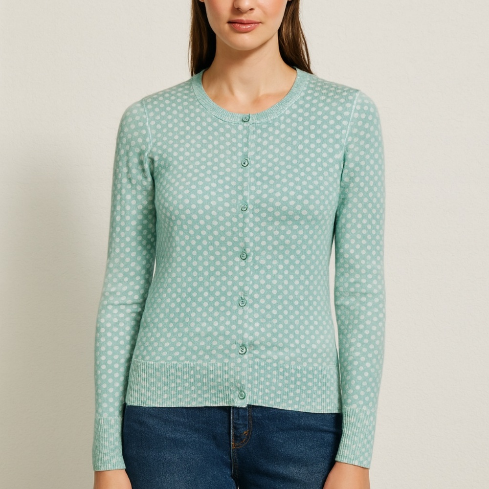 LOFT Polka Dot‎ Button Front Cardigan – Aqua Blue – Size Small